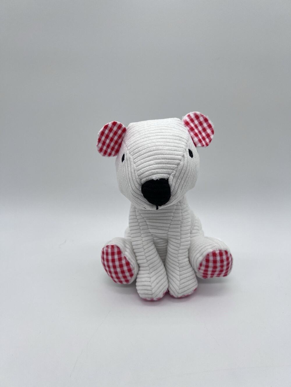 Make Believe Ideas 2021 White Plush Bear Ribbed Red Gingham Plaid 6" Stuffed Toy